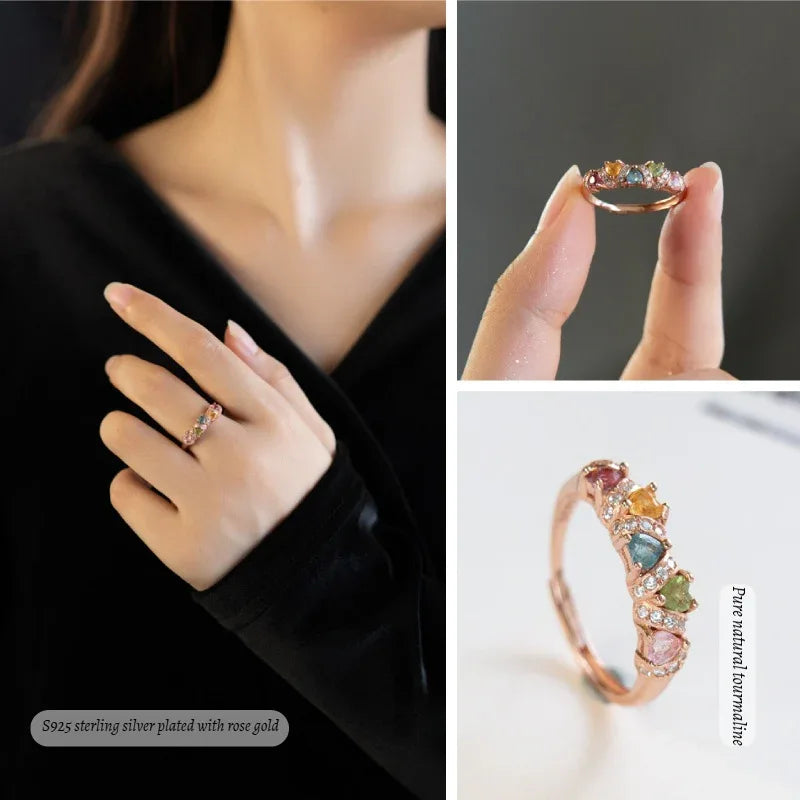 Customized Brazilian Tourmaline Star Ring - 8th Anniversary 925 Silver Rose Gold - OOAKB