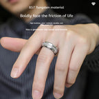 Customized 857 Tungsten Spinner Ring - 6th Iron Anniversary Zircon Engraved