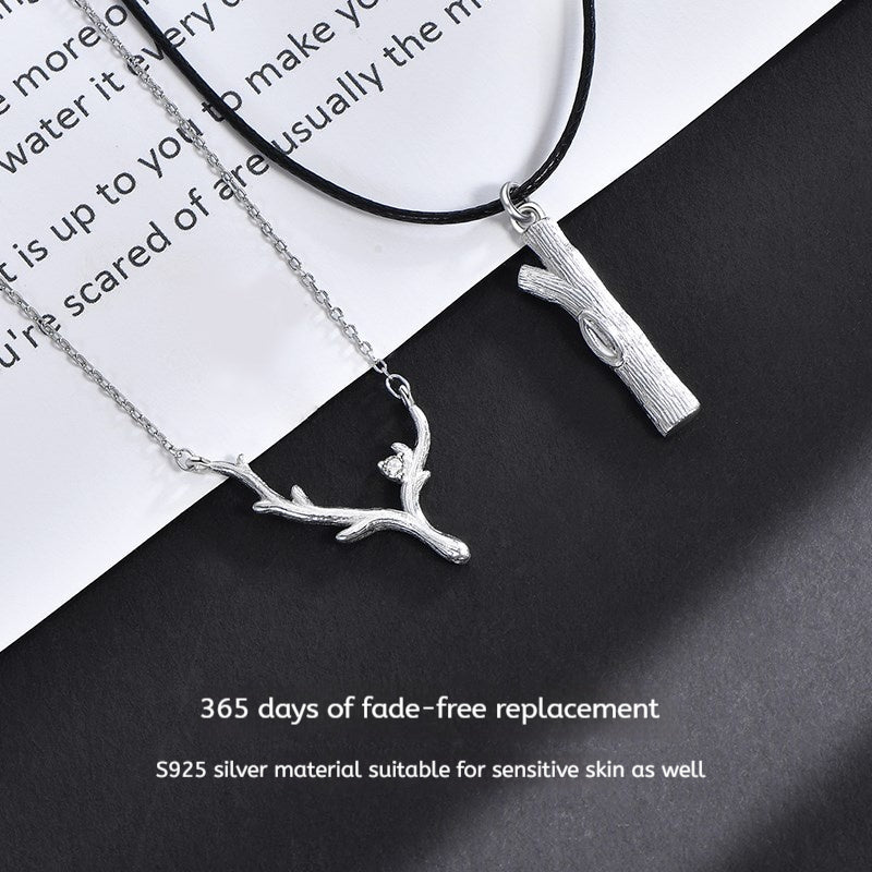 Customized Sterling Silver & Wood Couple Necklace - 5th Anniversary Engraved