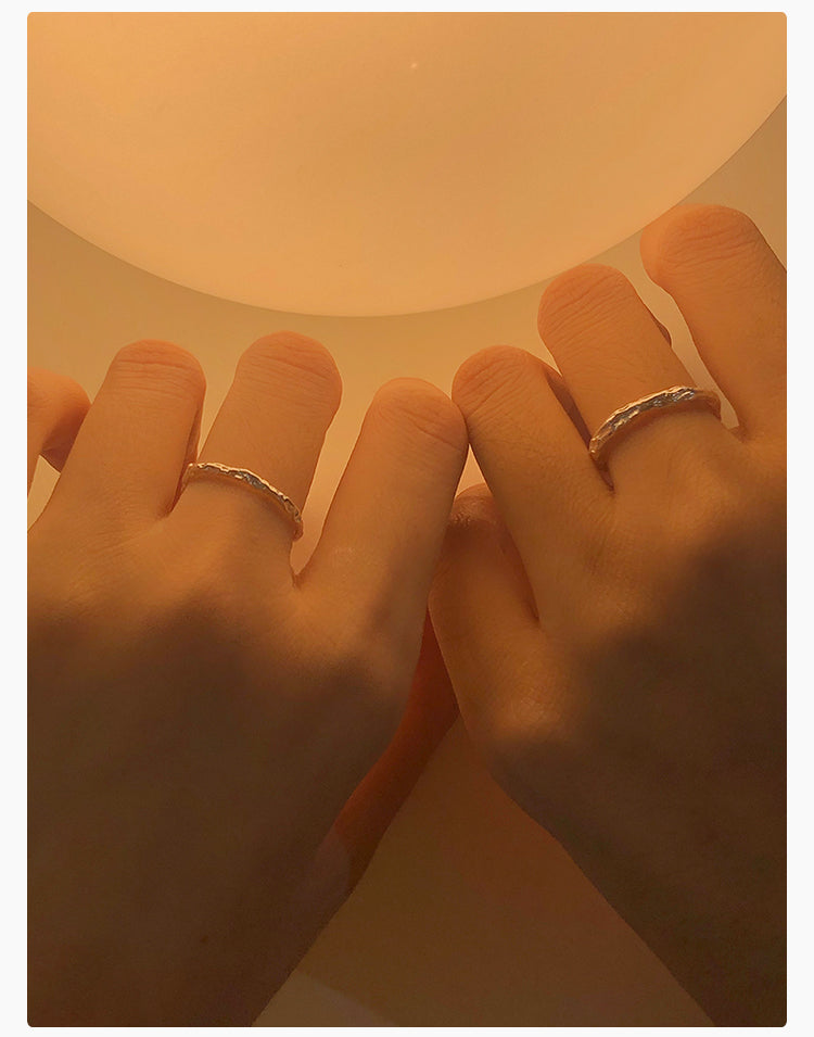 Customized Sterling Silver Wood-Branch Couple Rings - 5th Anniversary Engraved
