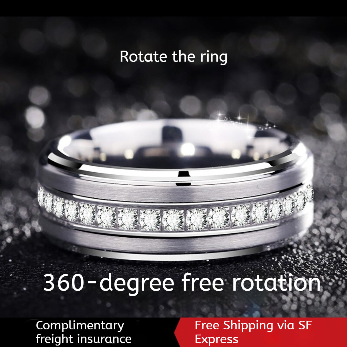 Customized 857 Tungsten Spinner Ring - 6th Iron Anniversary Zircon Engraved