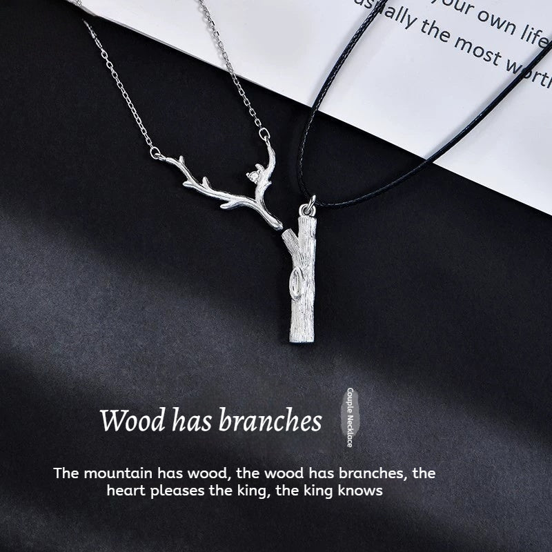 Customized Sterling Silver & Wood Couple Necklace - 5th Anniversary Engraved