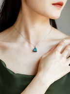 Customized Artisanal Ceramic Green Hills Necklace - 9th Anniversary 925 Silver Pendant