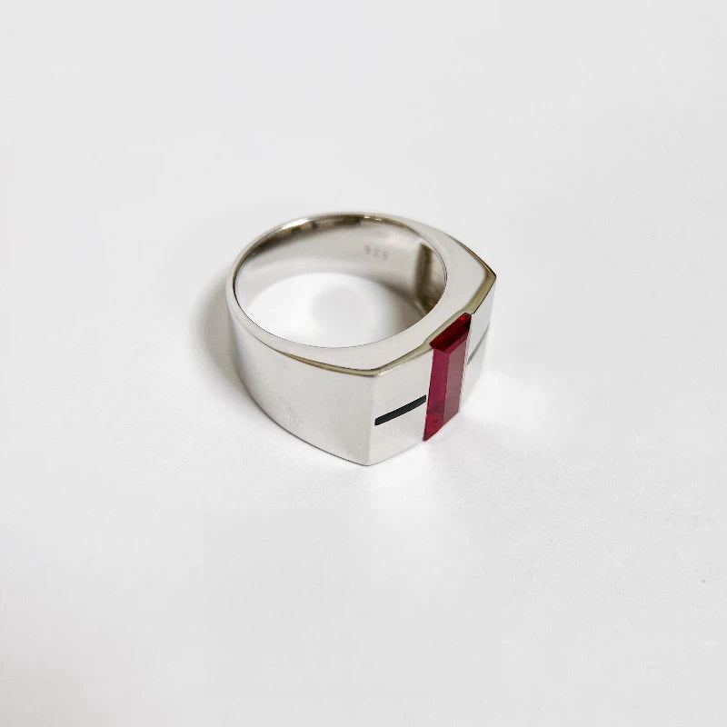 18K White Gold Lab-Grown Ruby Unisex Ring
