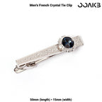 Customized 3rd Leather Wedding Tie Clip - Rose Gold Crystal Engraved