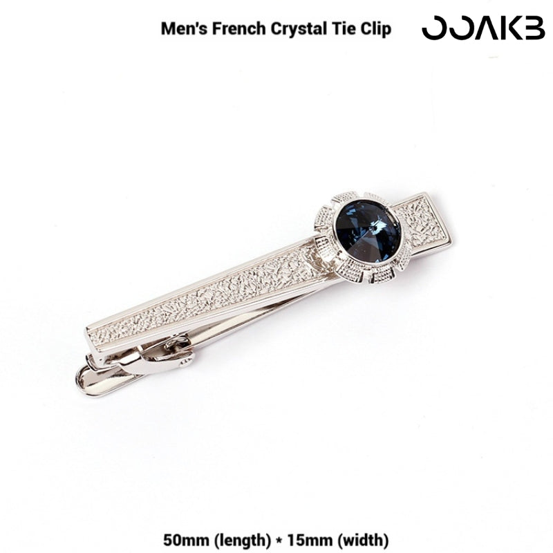Customized 3rd Leather Wedding Tie Clip - Rose Gold Crystal Engraved