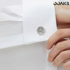 Customized 3rd Leather Wedding Cufflinks - White Gold Plated Crystal Engraved