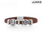 Customized Vintage Leather Bracelet - 3rd Wedding Anniversary Black Agate 925 Silver