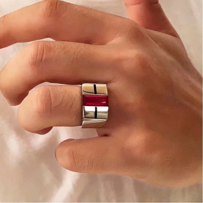 18K White Gold Lab-Grown Ruby Unisex Ring