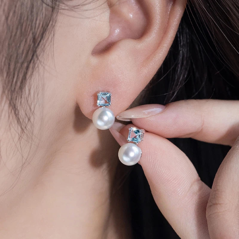Topaz S925 Silver Saltwater Pearl Earrings