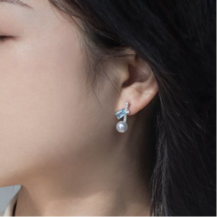Blue Topaz S925 Silver Saltwater Pearl Earrings