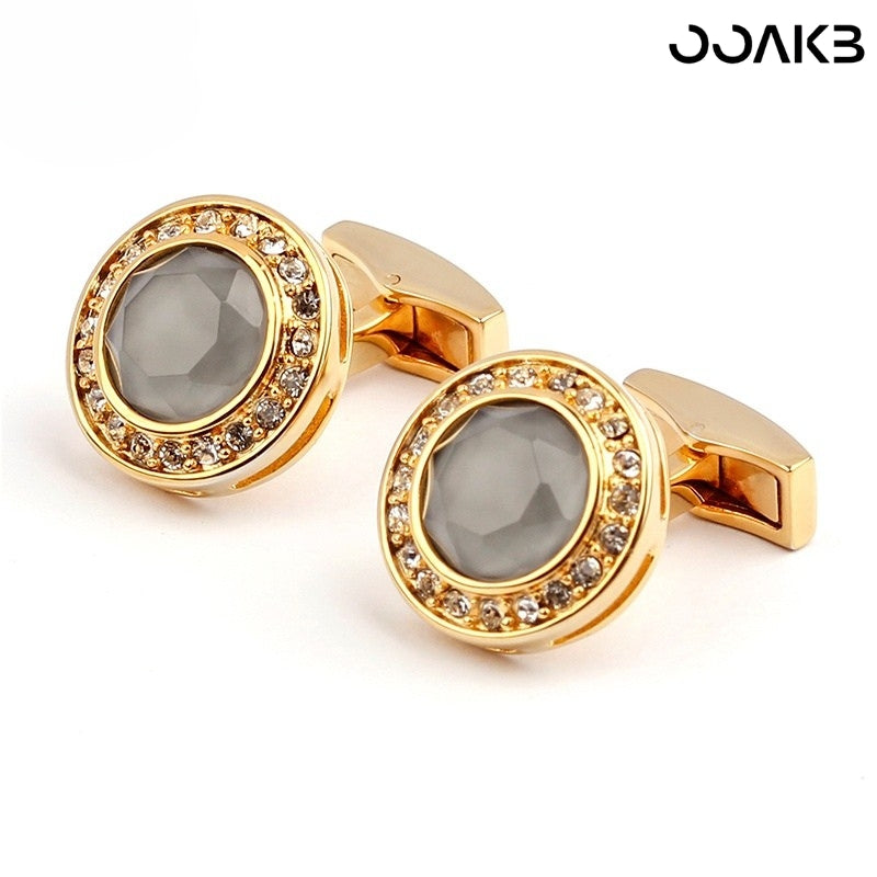 Customized 3rd Leather Wedding Cufflinks - White Gold Plated Crystal Engraved