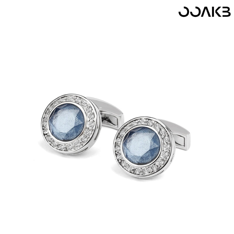 Customized 3rd Leather Wedding Cufflinks - White Gold Plated Crystal Engraved