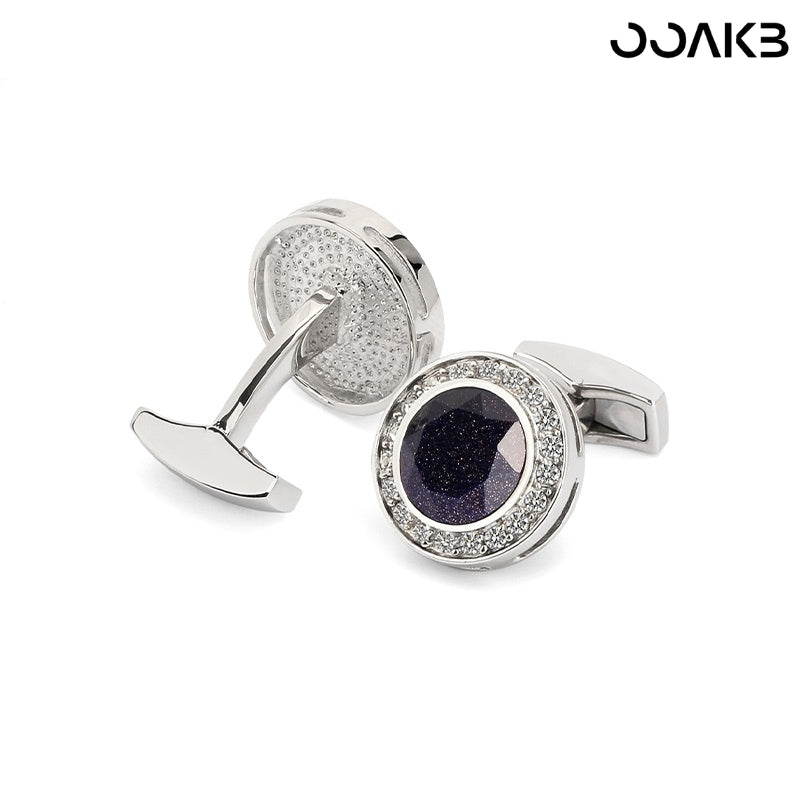 Customized 3rd Leather Wedding Cufflinks - White Gold Plated Crystal Engraved