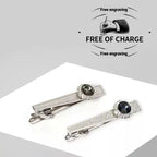 Customized 3rd Leather Wedding Tie Clip - Rose Gold Crystal Engraved