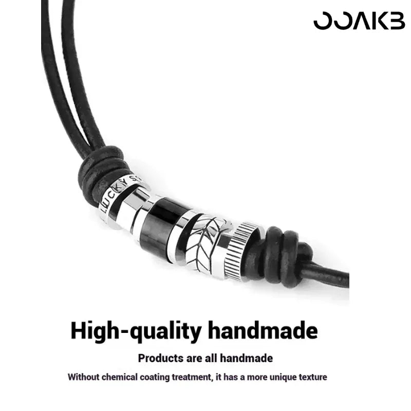 Leather Steel Lucky Bead - OOAKB