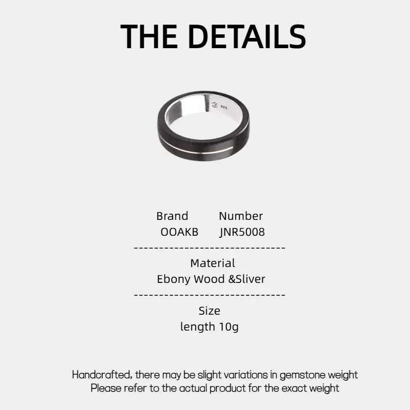 Ebony Wood & 925 Silver Inlay Couple Rings - OOAKB