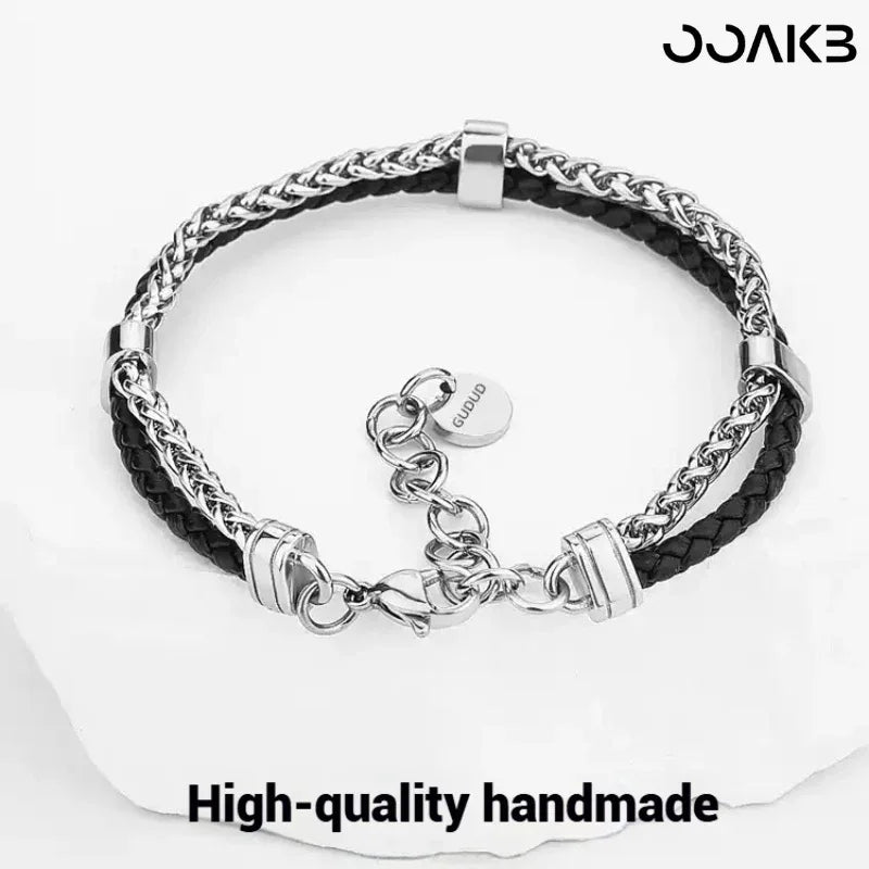 Leather Wedding Bracelet - Double-Layer Leather Cord Handmade - OOAKB