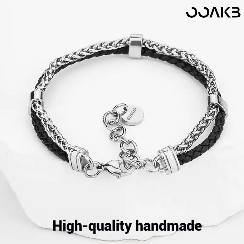 Customized 3rd Leather Wedding Bracelet - Double-Layer Leather Cord Handmade
