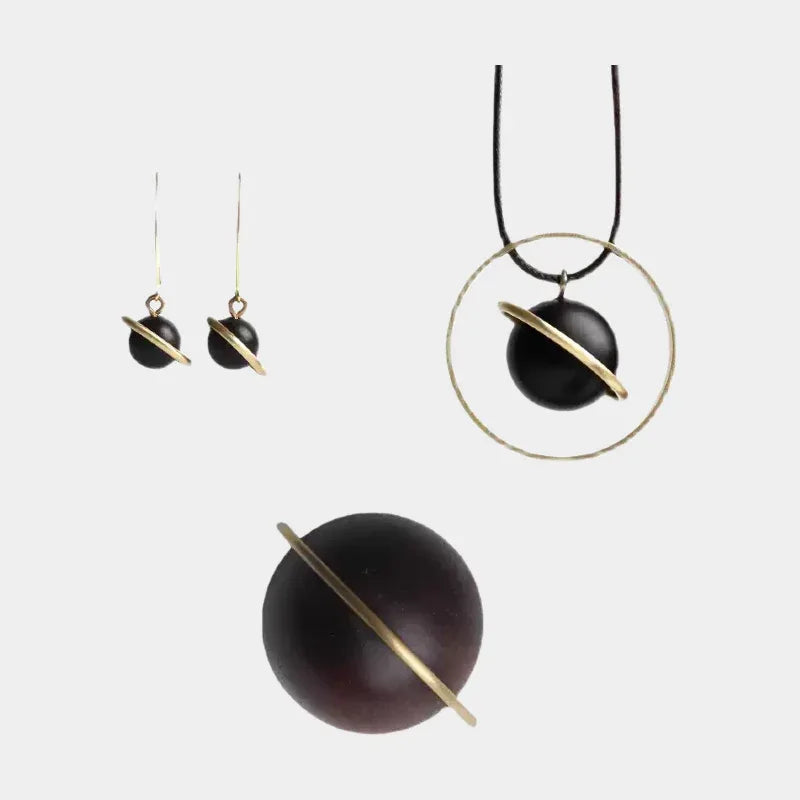 Copper-Onyx Wood Star Jewelry Set - OOAKB