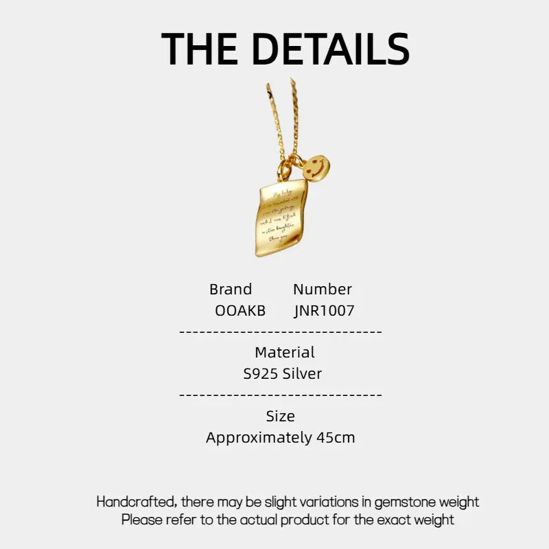 Love Note Necklace - Engraved Charm - OOAKB