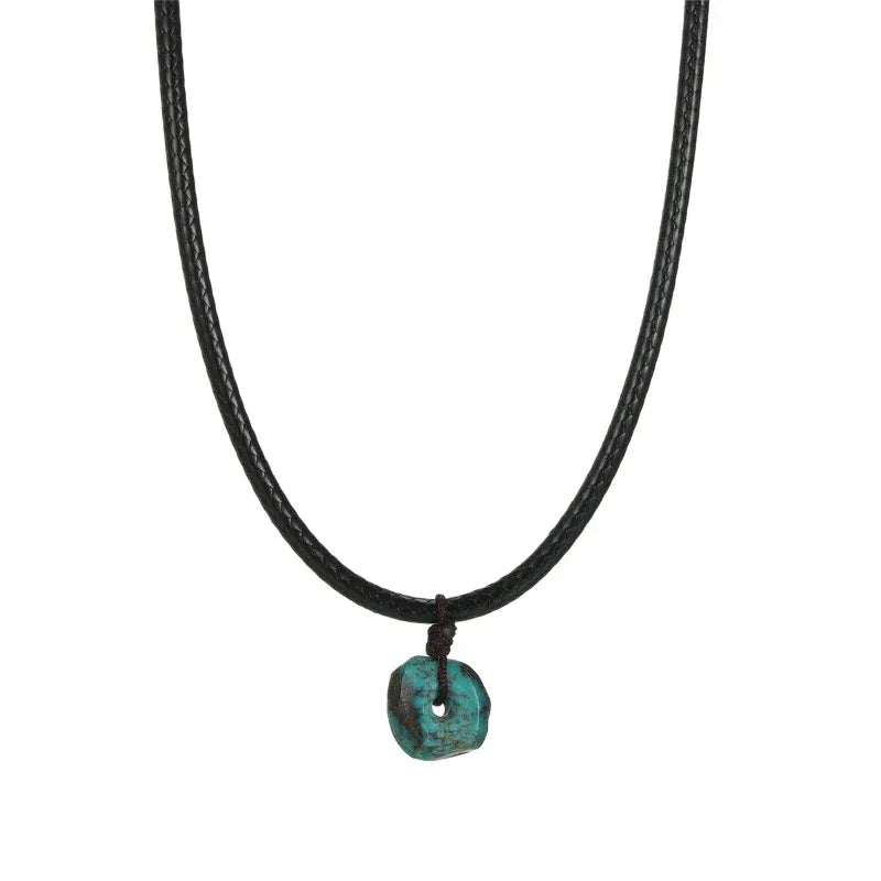 Black Cord Turquoise Pendant Necklace Unisex - OOAKB