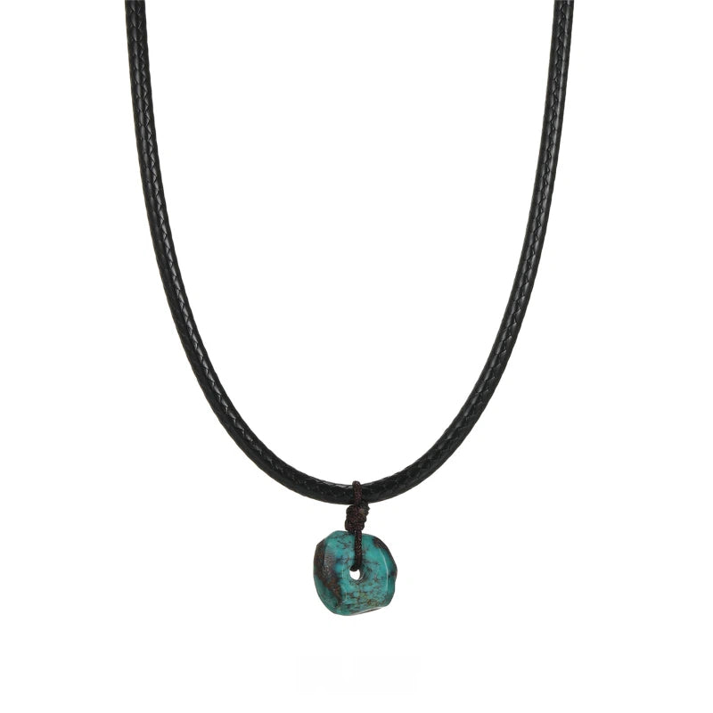 Black Cord Turquoise Pendant Necklace Unisex