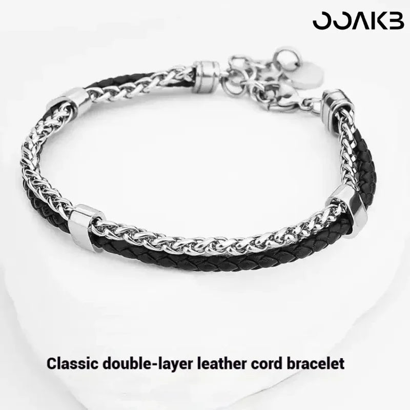 Leather Wedding Bracelet - Double-Layer Leather Cord Handmade - OOAKB