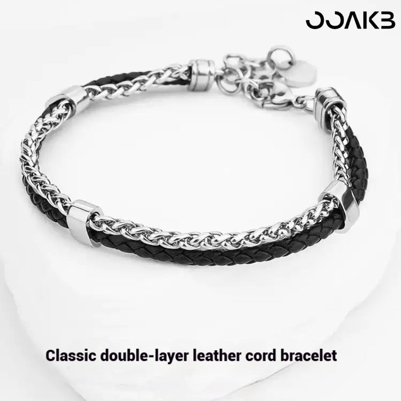 Customized 3rd Leather Wedding Bracelet - Double-Layer Leather Cord Handmade