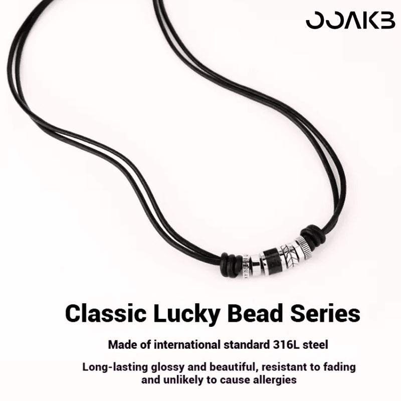 Customized Leather Cord Necklace - 3rd Leather Wedding 316L Steel Lucky Bead