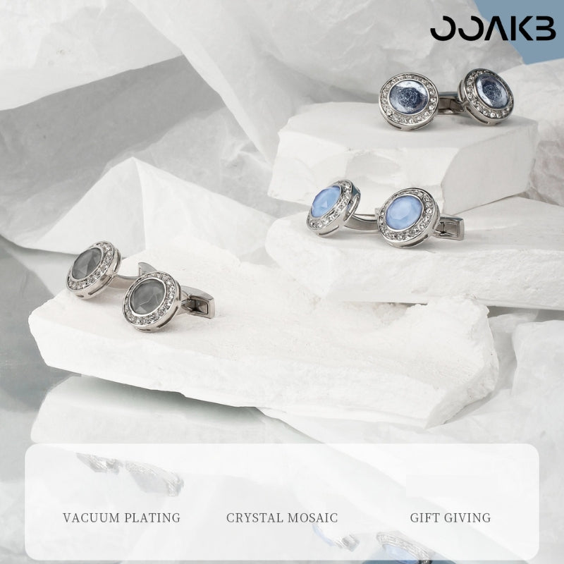 Customized 3rd Leather Wedding Cufflinks - White Gold Plated Crystal Engraved
