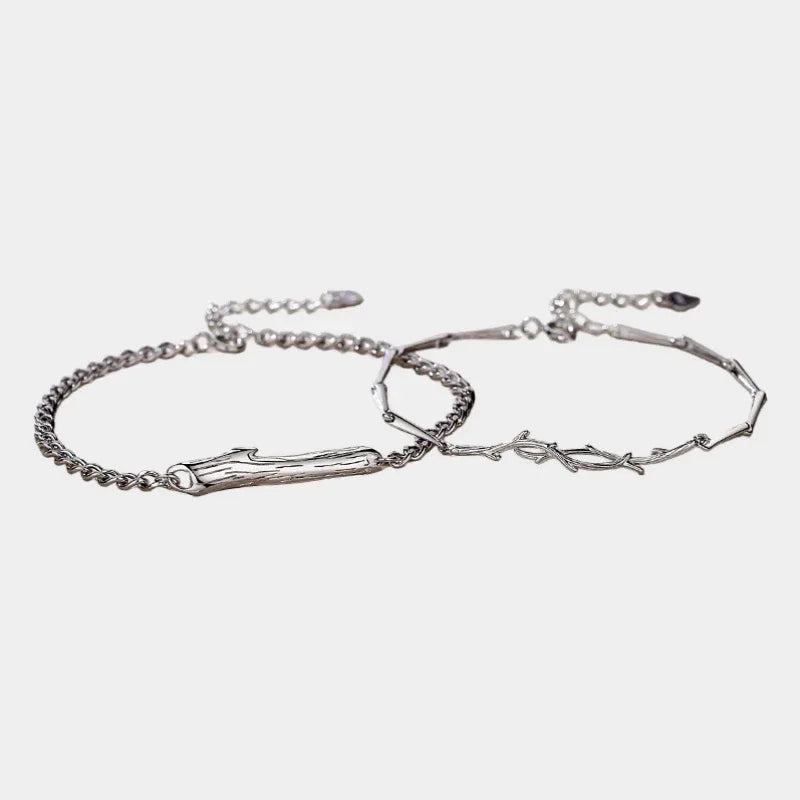 Silver & Wood Couple Bracelet - OOAKB