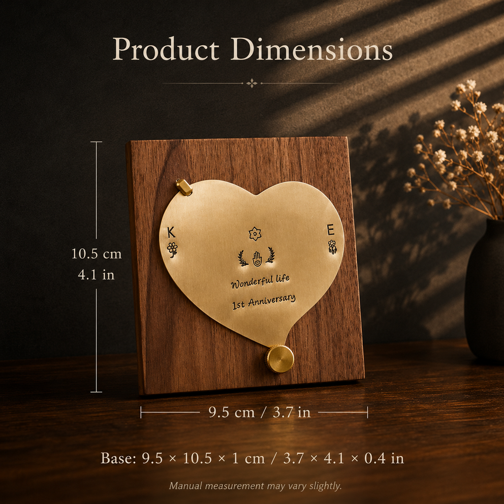 Custom Heart Brass Plaque on Walnut Base · Personalized Anniversary Gift