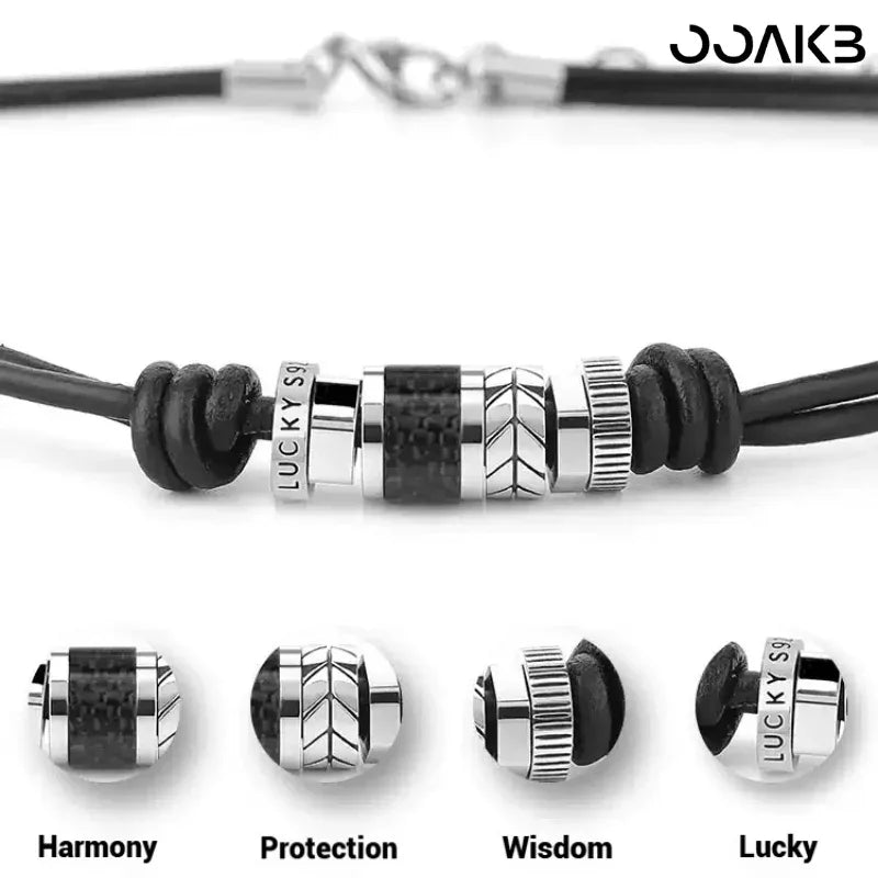 Leather Steel Lucky Bead - OOAKB