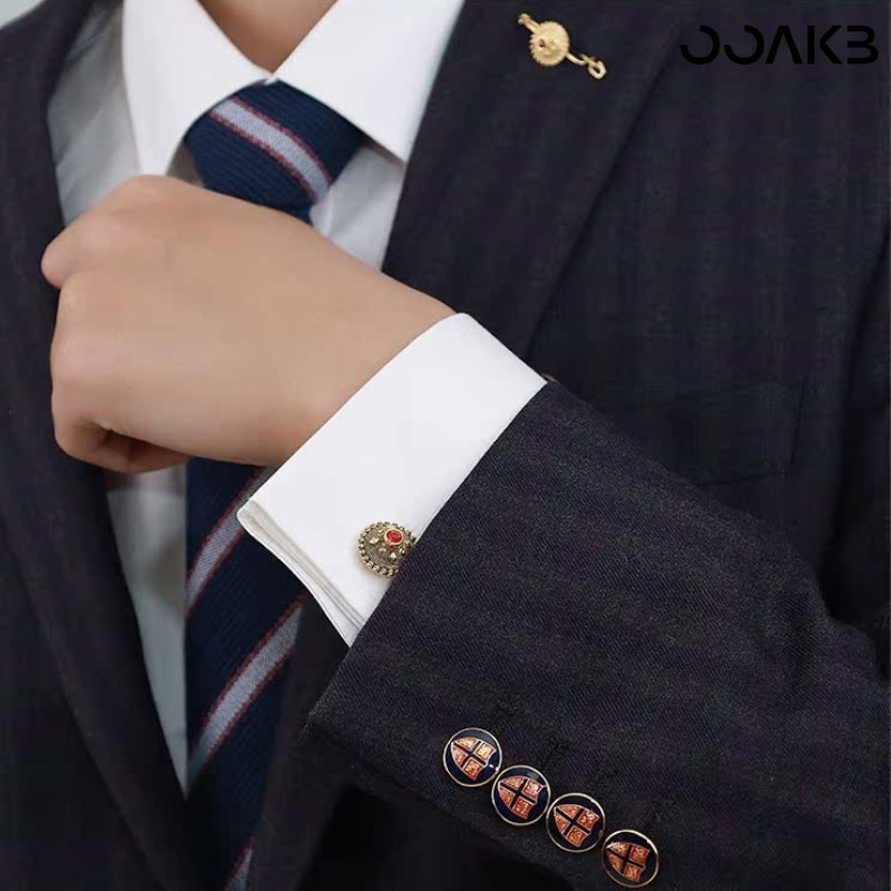 Customized 3rd Leather Wedding Cufflinks - Gold Plated Crystal Engraved