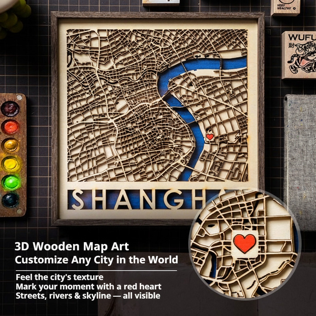 Custom 3D Wooden City Map Wall Art – 5th Wood Anniversary Gift