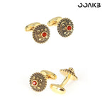 Customized 3rd Leather Wedding Cufflinks - Gold Plated Crystal Engraved