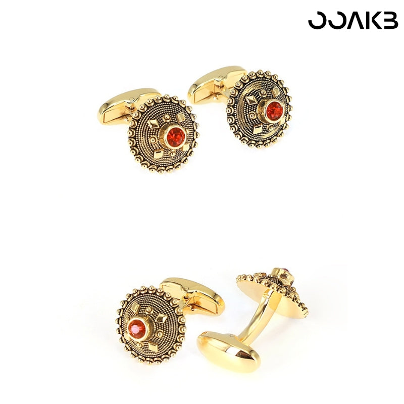 Customized 3rd Leather Wedding Cufflinks - Gold Plated Crystal Engraved