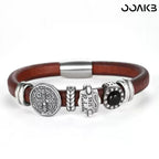 Customized Vintage Leather Bracelet - 3rd Wedding Anniversary Black Agate 925 Silver