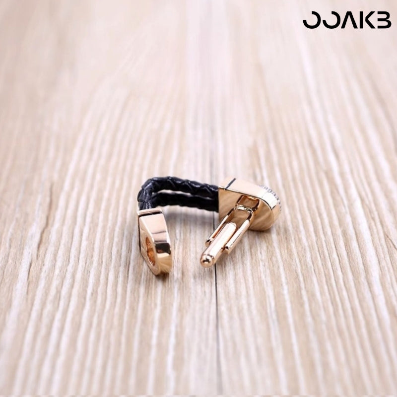 Customized 3rd Leather Wedding Cufflinks - Leather & Metal Engraved