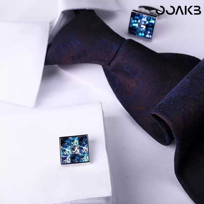 Customized 3rd Leather Wedding Cufflinks - Crystal Accent Engraved