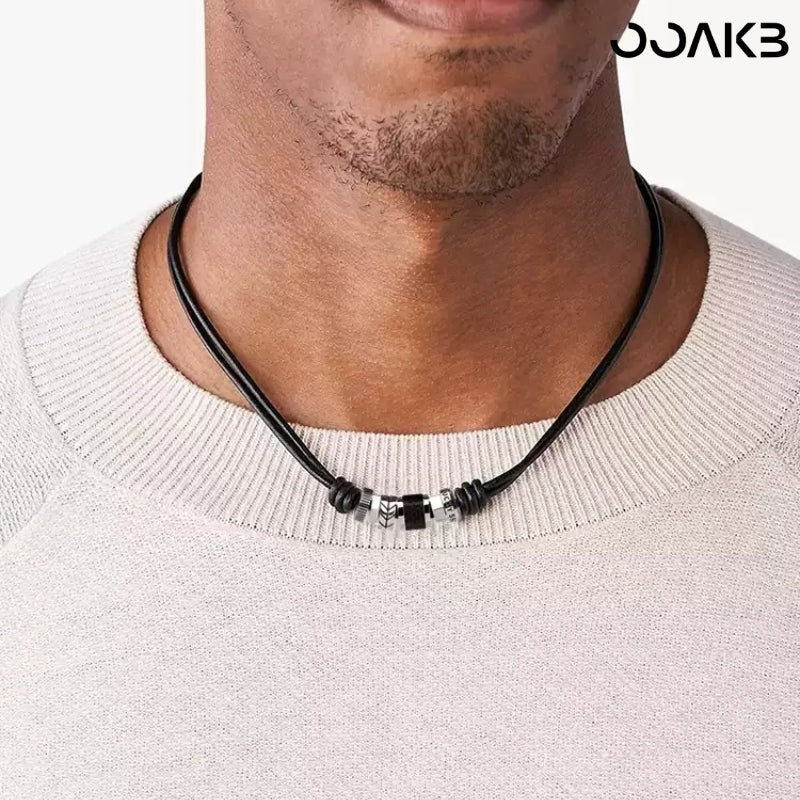 Customized Leather Cord Necklace - 3rd Leather Wedding 316L Steel Lucky Bead