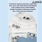 Customized 3rd Leather Wedding Cufflinks - White Gold Plated Crystal Engraved