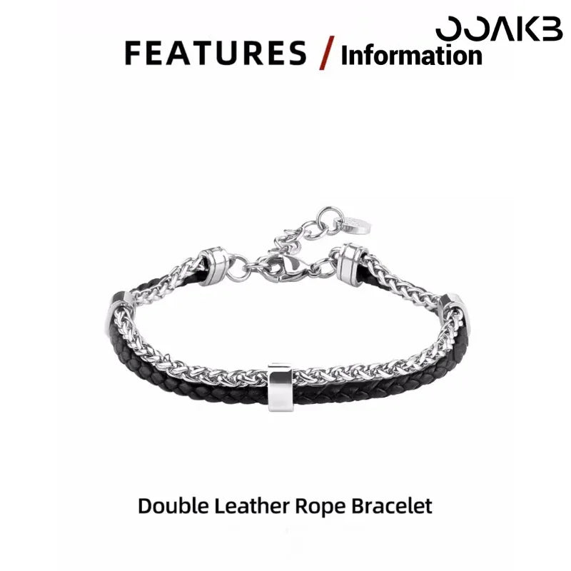 Leather Wedding Bracelet - Double-Layer Leather Cord Handmade - OOAKB