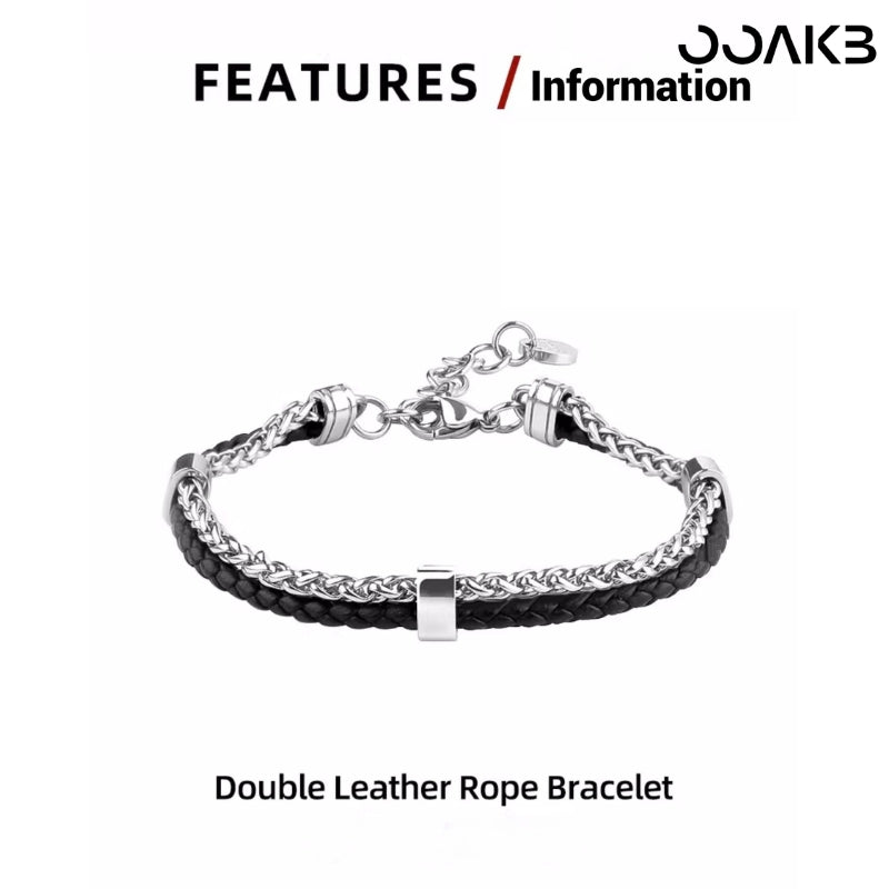 Customized 3rd Leather Wedding Bracelet - Double-Layer Leather Cord Handmade