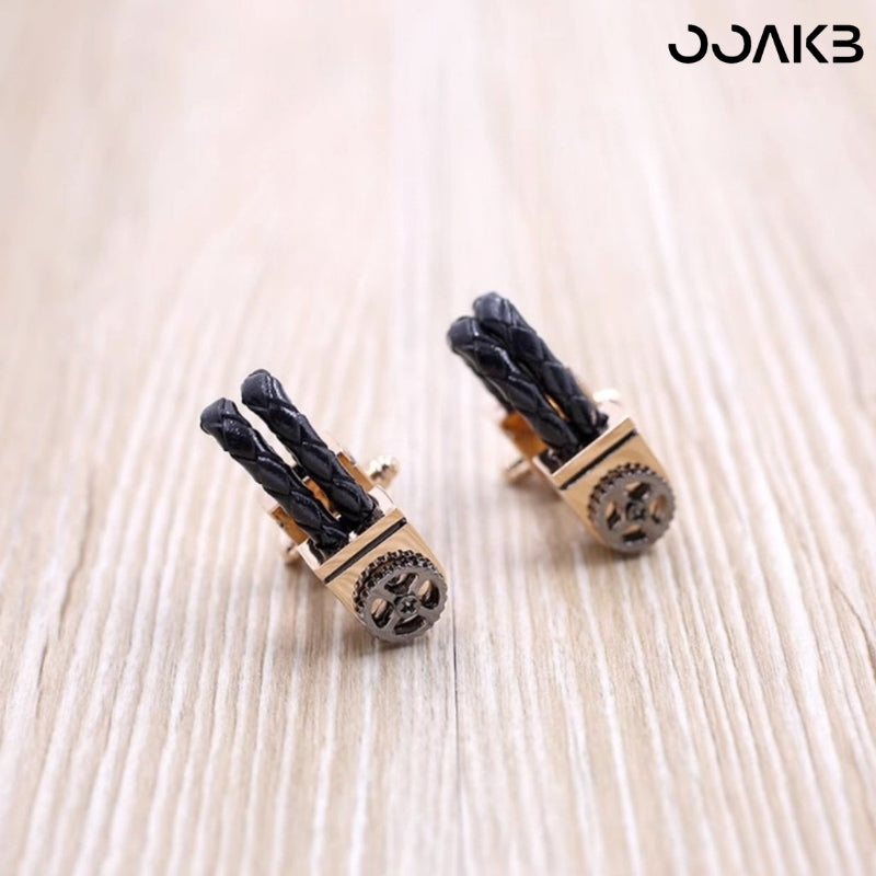 Customized 3rd Leather Wedding Cufflinks - Leather & Metal Engraved