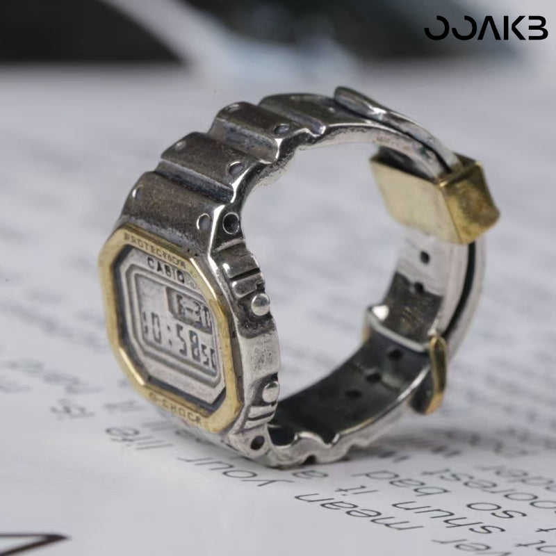 Customized Paper Wedding Clock Ring - 925 Silver Vintage Design