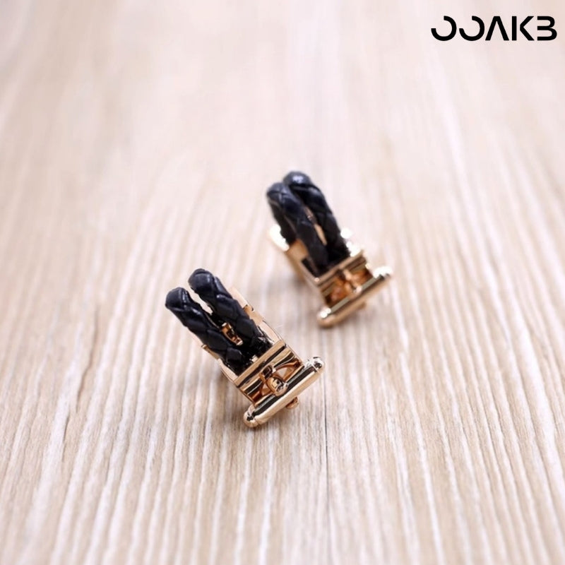 Customized 3rd Leather Wedding Cufflinks - Leather & Metal Engraved
