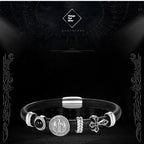 Customized Vintage Leather Bracelet - 3rd Wedding Anniversary Black Agate 925 Silver