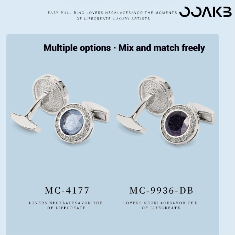 Customized 3rd Leather Wedding Cufflinks - White Gold Plated Crystal Engraved